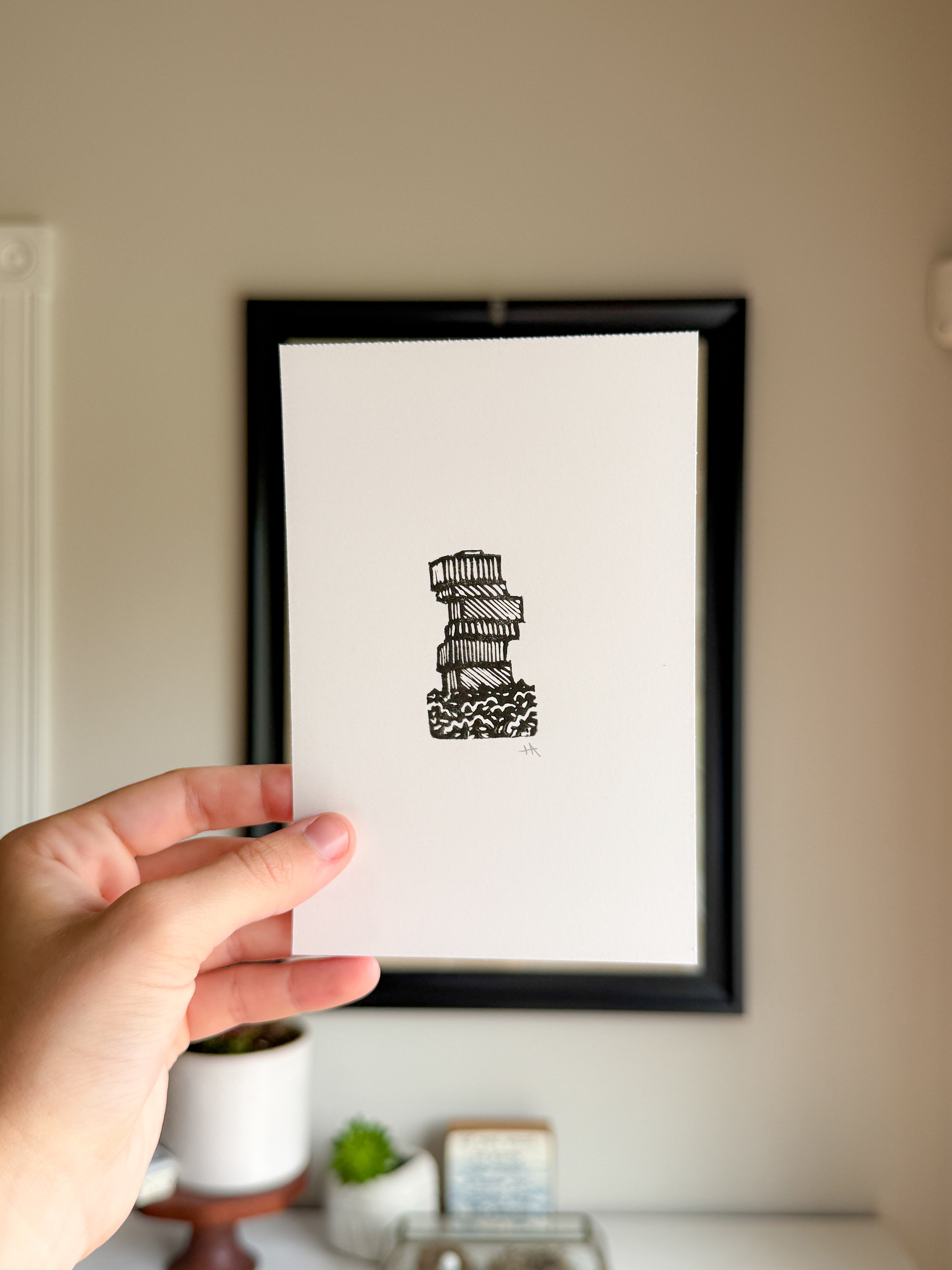 Jenga building Linocut