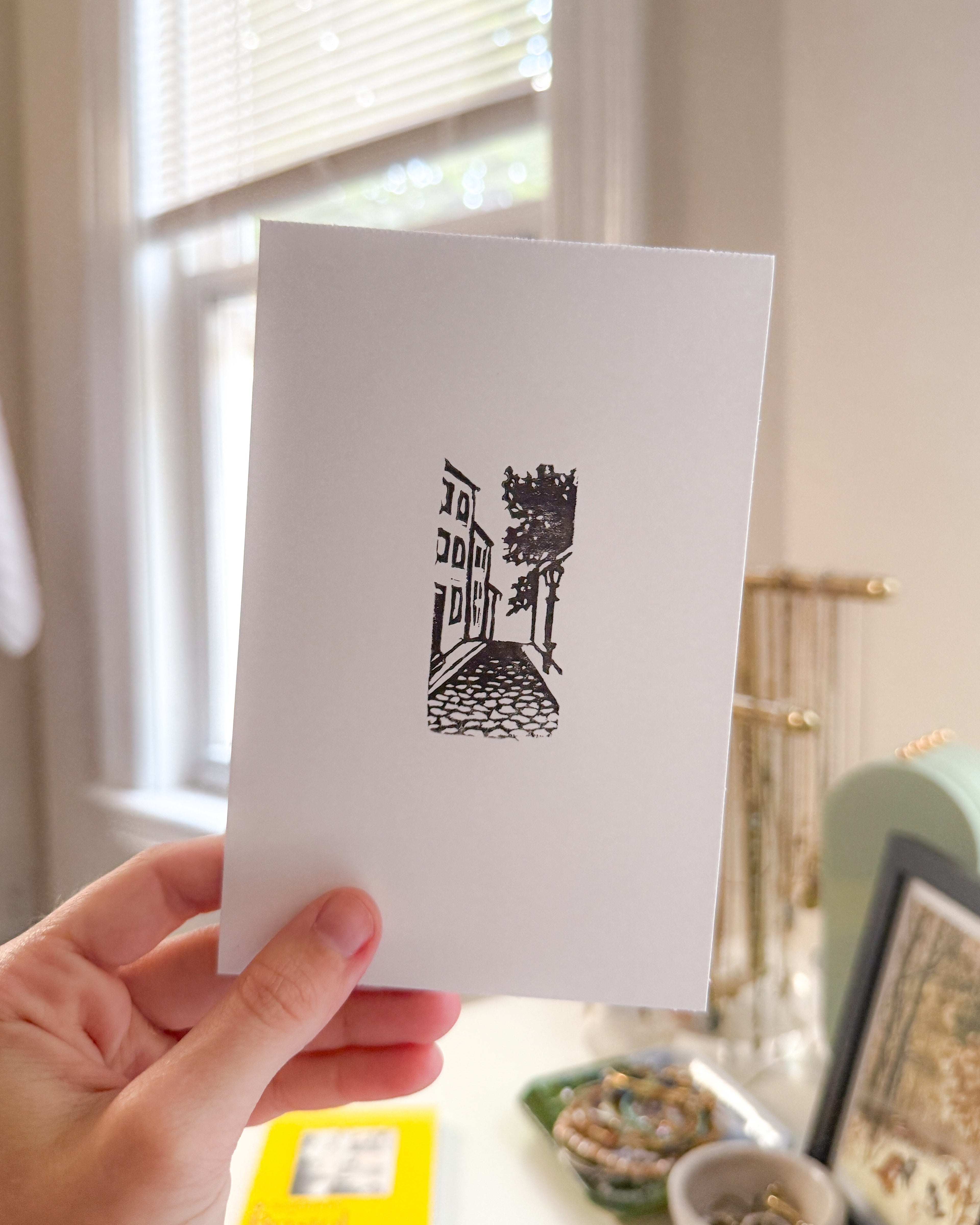 Beacon Hill's Acorn St Linocut