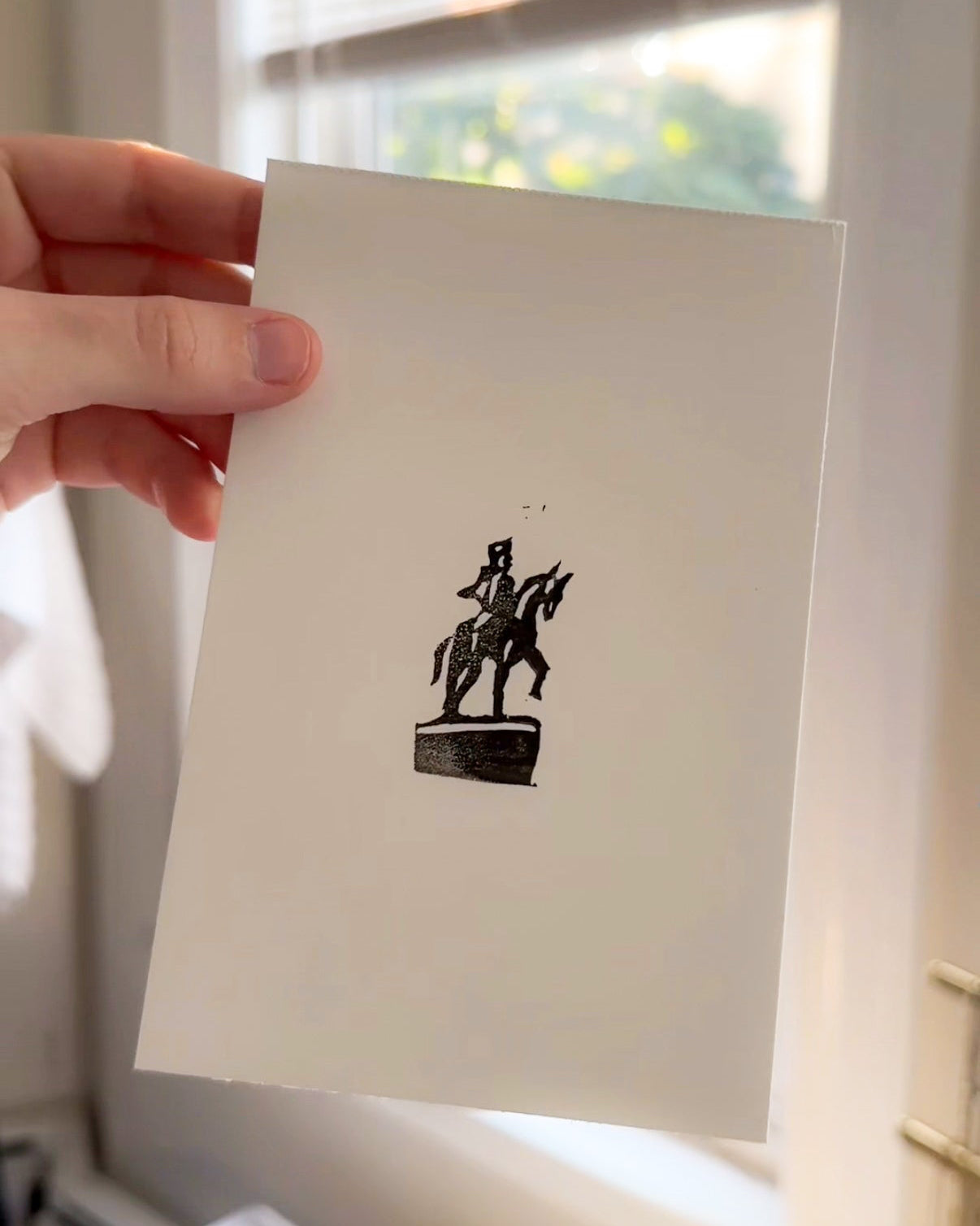 George Washington Boston Gardens Statue Linocut